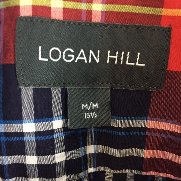 Logan Hill Button Down Plaid Shirt Medium 100% Cotton Short Sleeve - Picture 5 of 12